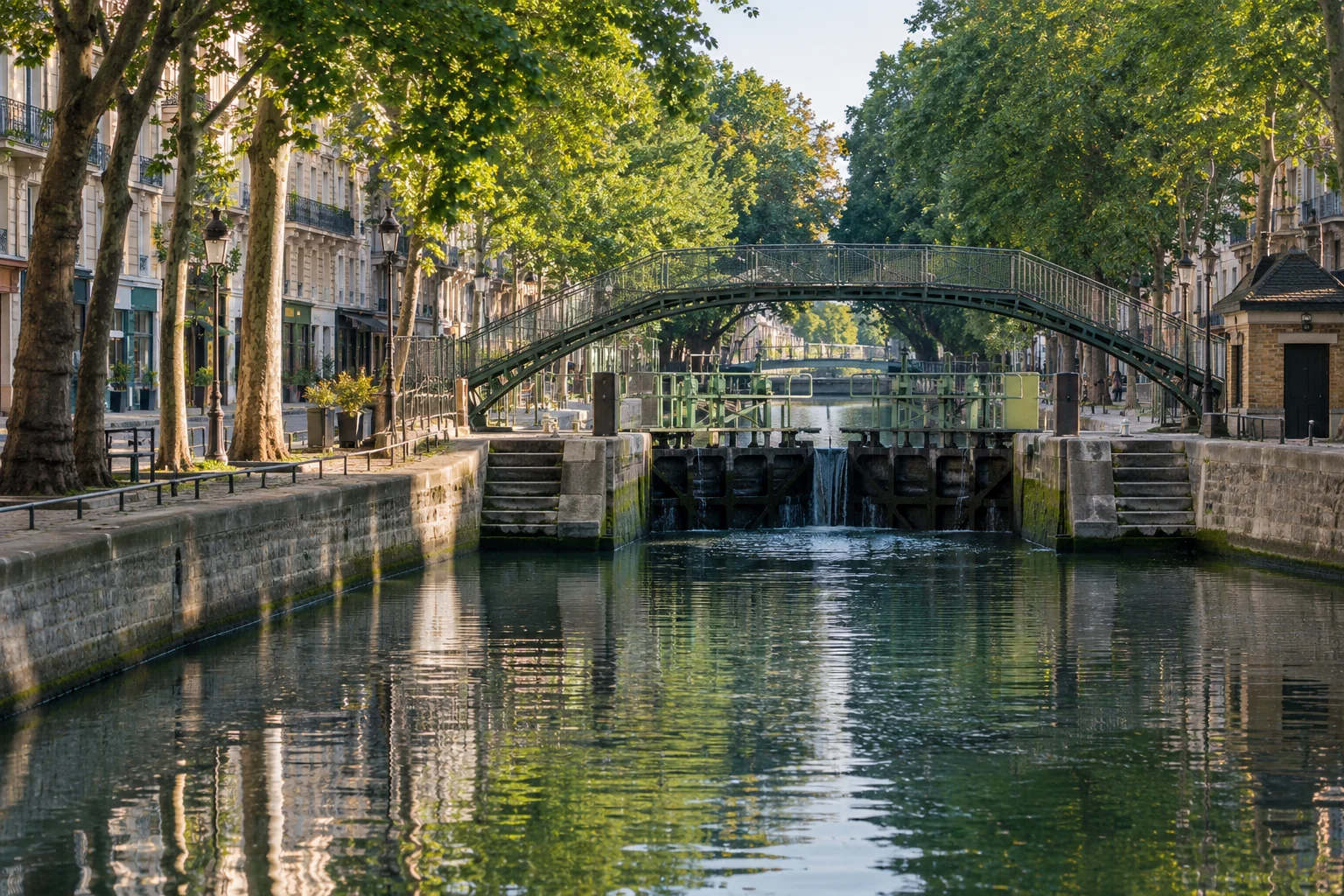 Illustration éditoriale : passerelle et quais du canal Saint-Martin