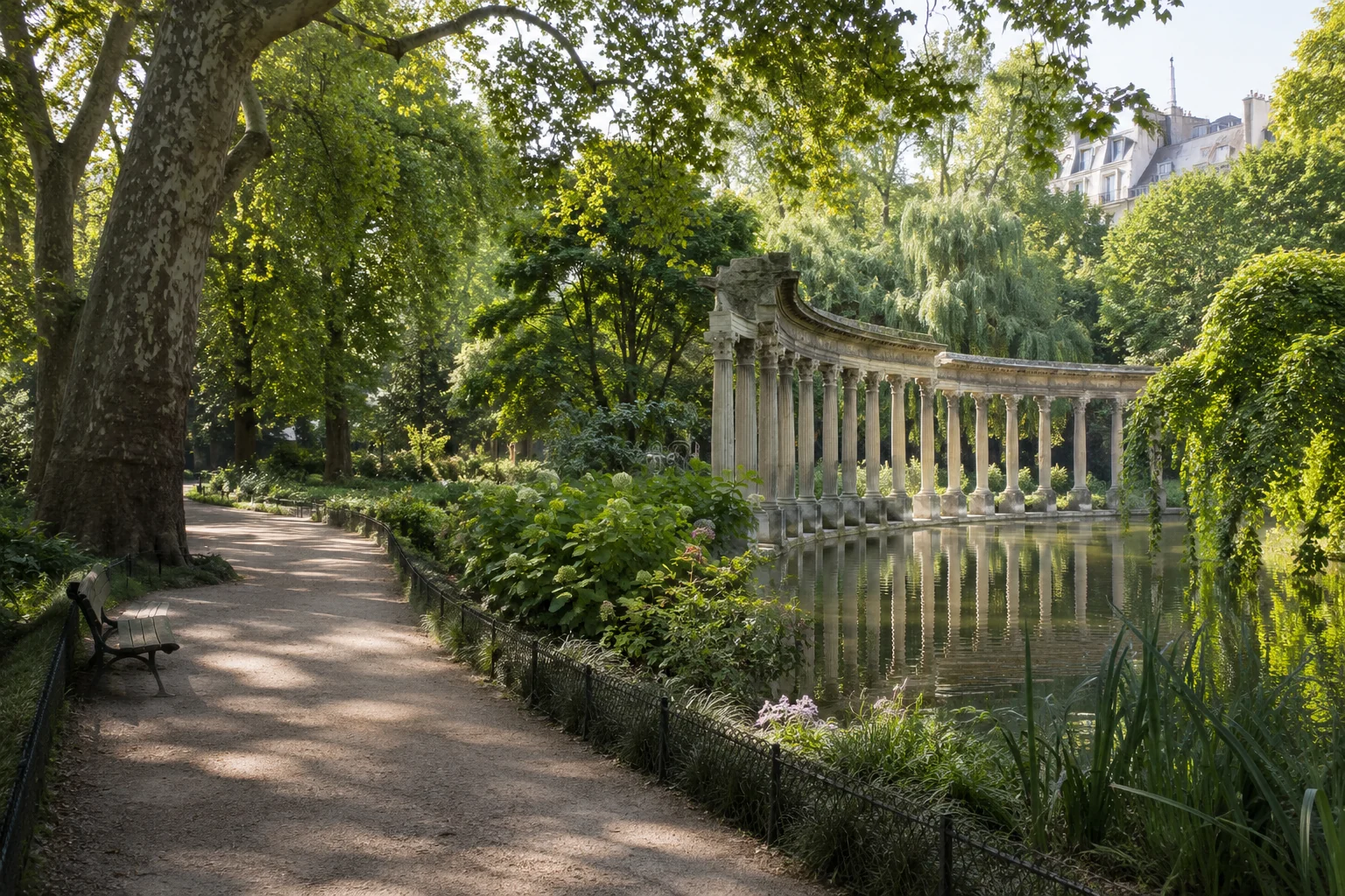 Illustration éditoriale : promenade dans le parc Monceau