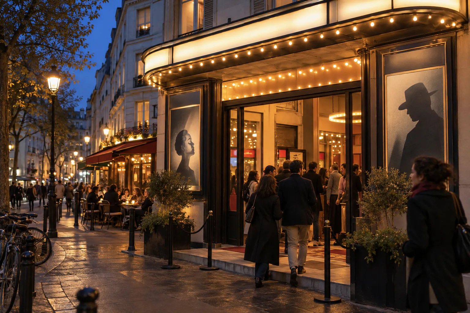 Cinéma indépendant et vie de quartier au début de la soirée