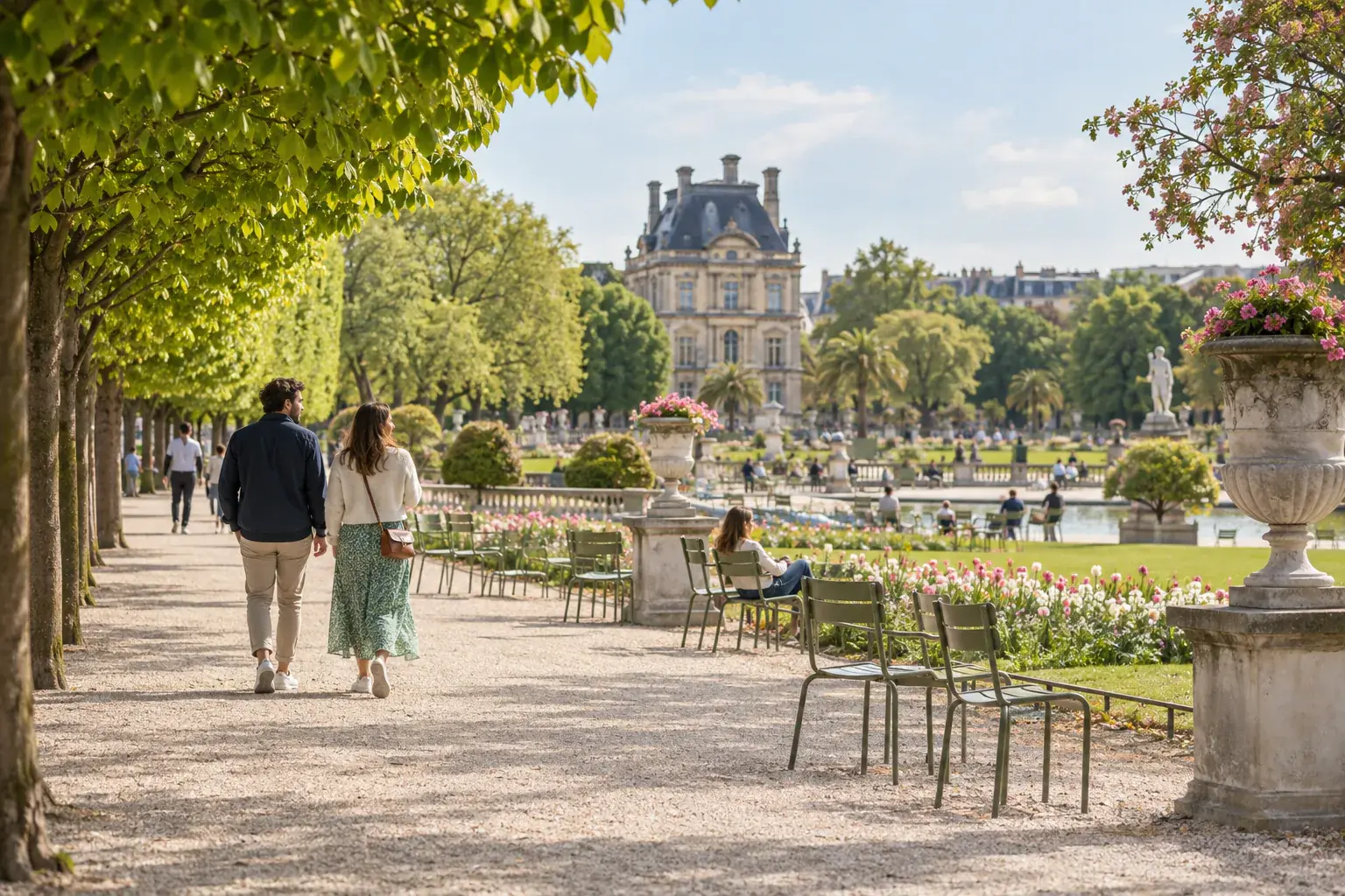 Editorial illustration of Paris gardens and green walks