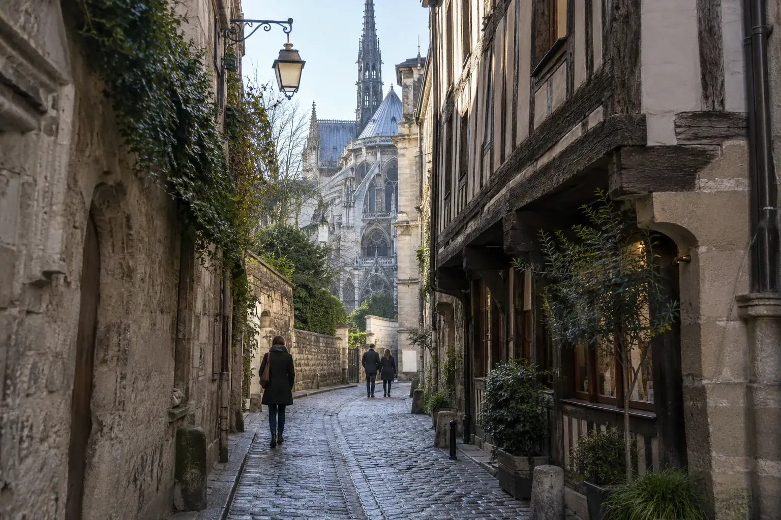 Ruelle historique et architecture médiévale dans le centre de Paris