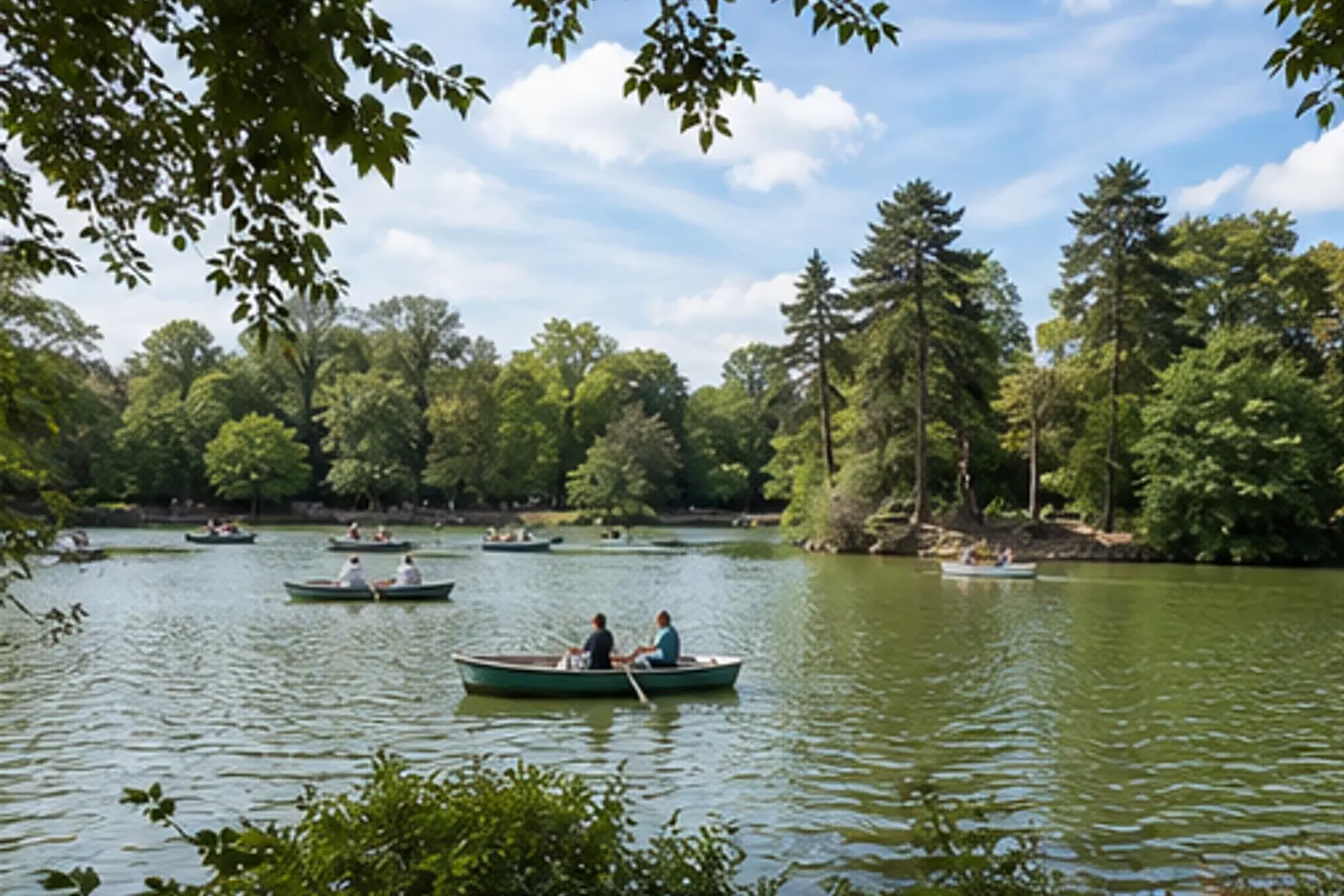 Illustration éditoriale : Barques sur un lac du bois de Vincennes