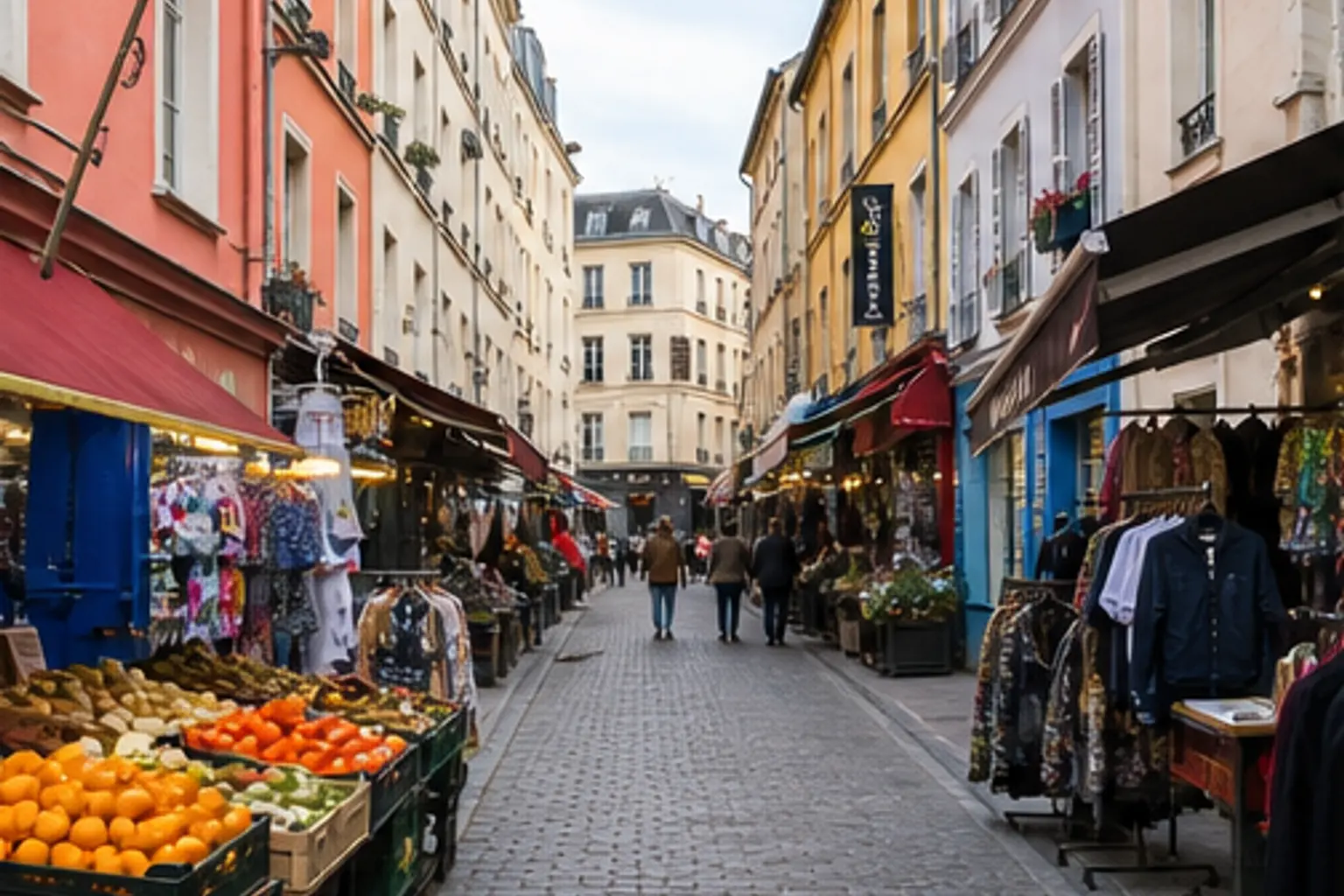Illustration éditoriale : Rue commerçante animée de la Goutte-d’Or