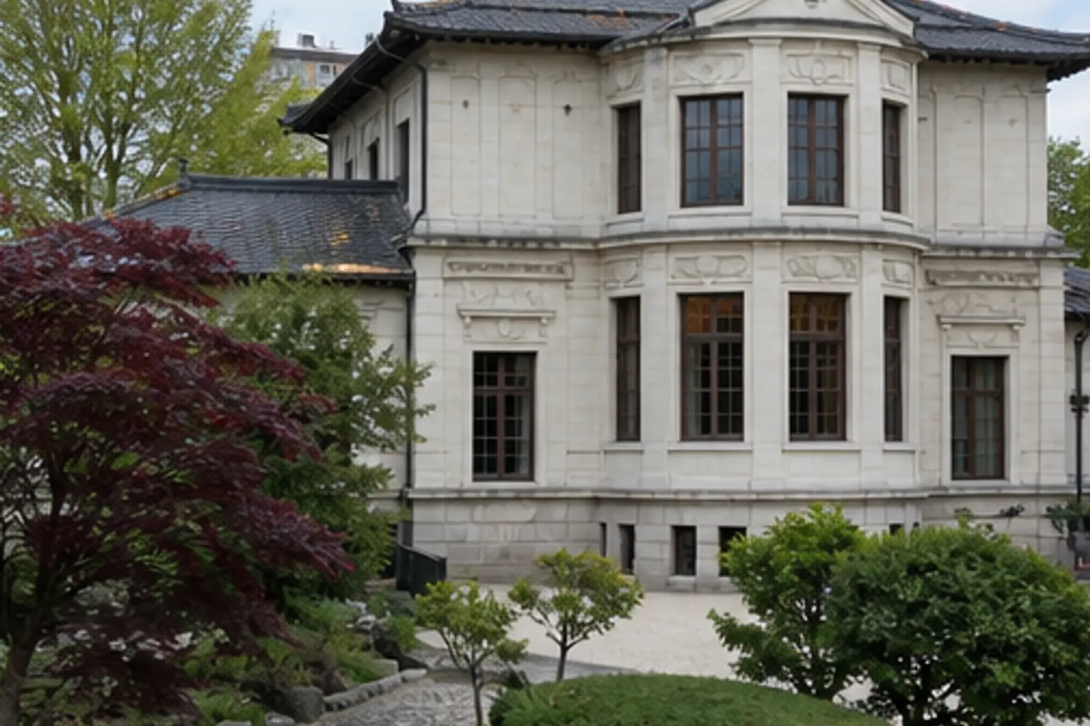 Illustration éditoriale : Façade du musée Cernuschi entourée de verdure