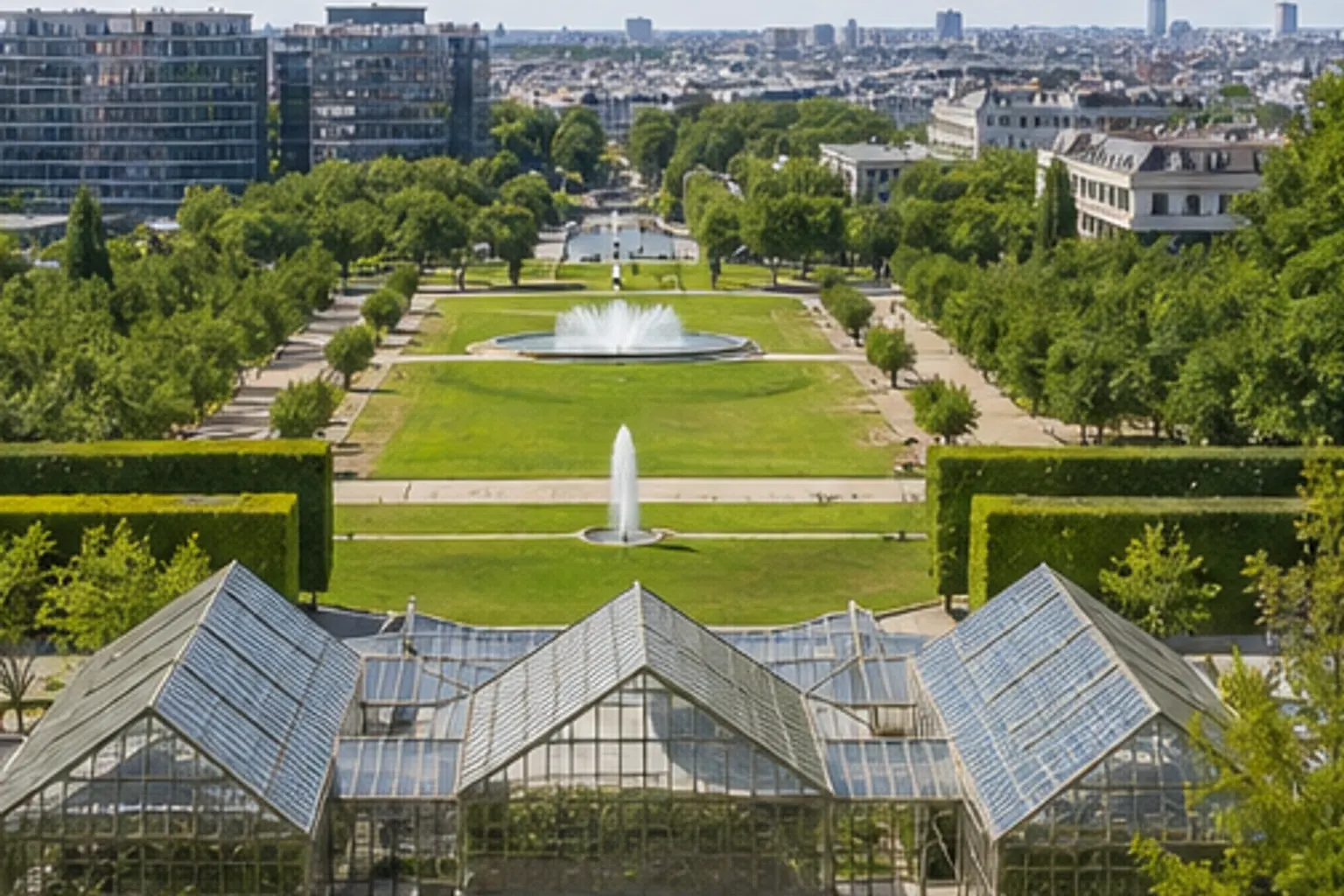 Illustration éditoriale : Grandes pelouses et serres du parc André-Citroën