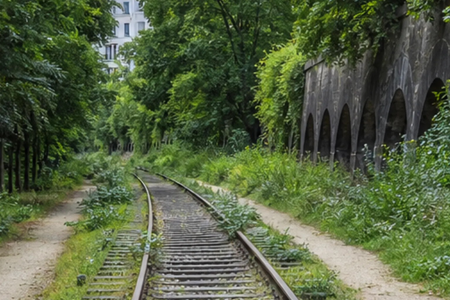 Illustration éditoriale : Ancienne voie ferrée végétalisée de la Petite Ceinture